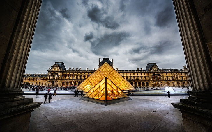 Louvre müzesi, Louvre, Paris, müze, piramit, sütun, HD masaüstü duvar kağıdı