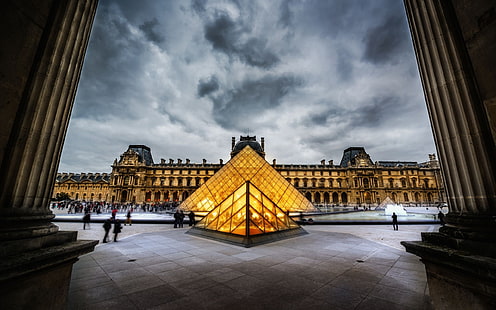 ルーブル美術館、ルーブル美術館、パリ、美術館、ピラミッド、柱、 HDデスクトップの壁紙 HD wallpaper