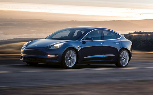Tesla Motors, Tesla Model 3, Blue Car, Car, Luxury Car, HD tapet HD wallpaper