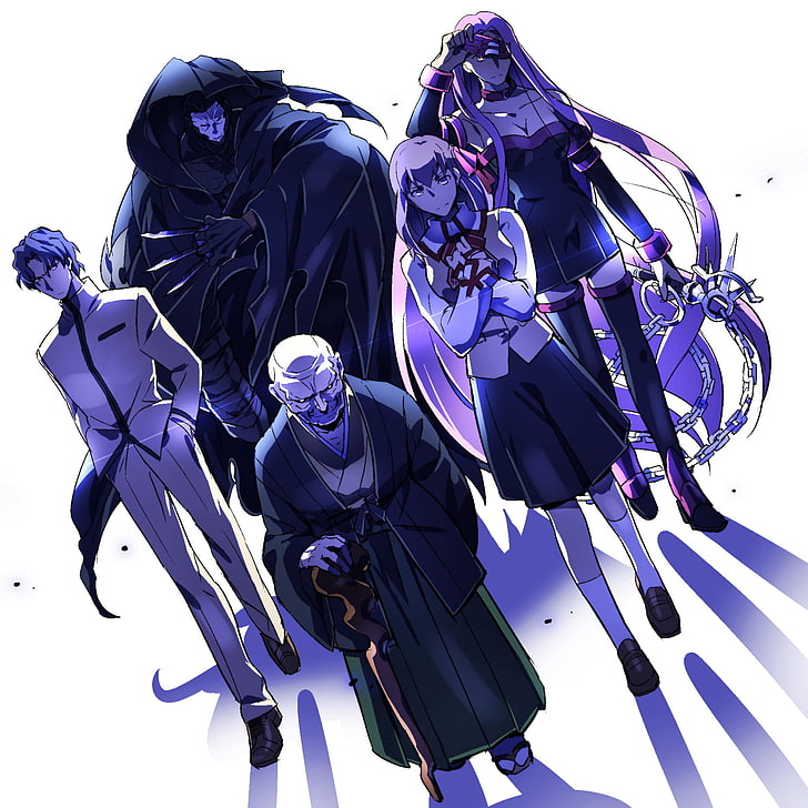 five anime characters, Fate Series, Fate/Stay Night, Rider (Fate/Stay Night), Matou Sakura, Shinji Matou, True Assassin (Fate/stay night), Zouken Matou, Fate/Grand Order, HD wallpaper