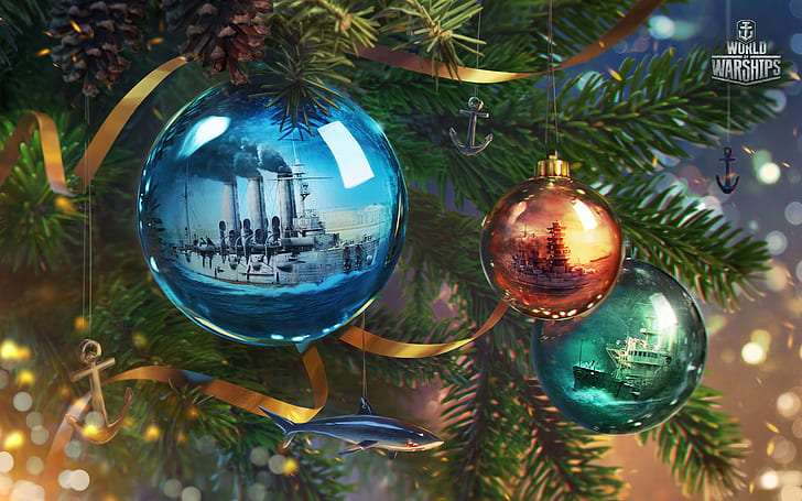 balls, ship, New year, holidays, Wargaming, worldofwarships, HD wallpaper
