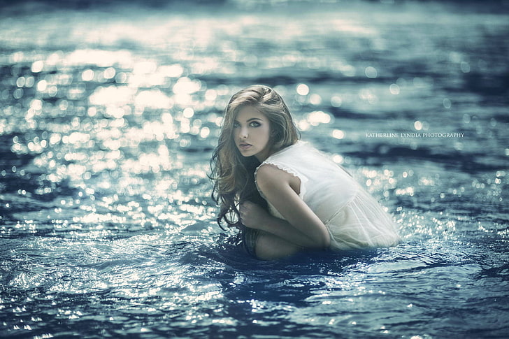 wanita, model, sungai, tubuh basah, Wallpaper HD