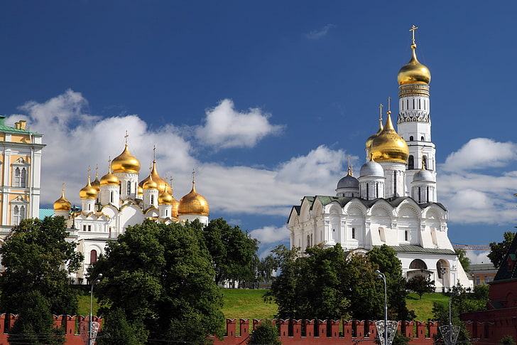 Gold-und-Weiß-Moschee, Moskau, Russland, die Kathedrale der Verkündigung, die Kathedrale des Erzengels, Iwan der große Glockenturm, der Moskauer Kreml, HD-Hintergrundbild