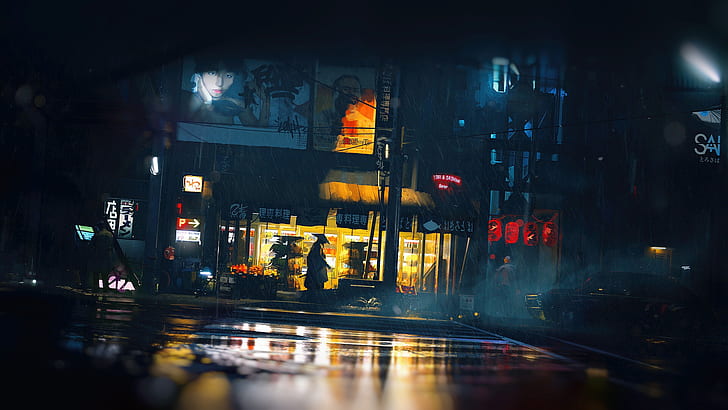 Asien, Dunkelheit, Stadt, Nacht, Grafik, HD-Hintergrundbild