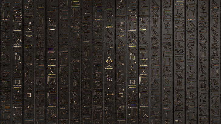 símbolos de parede Assassins Creed Assassins Creed: Origins arte digital gravura arte hieróglifos videogames, HD papel de parede