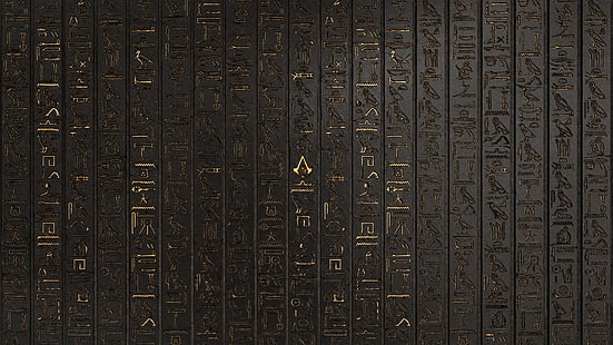 símbolos de pared Assassins Creed Assassins Creed: Origins arte digital grabado obra jeroglíficos videojuegos, Fondo de pantalla HD HD wallpaper