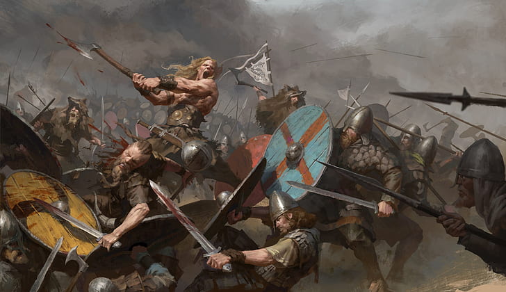 воин, война, фэнтези-арт, битва, викинги, HD обои