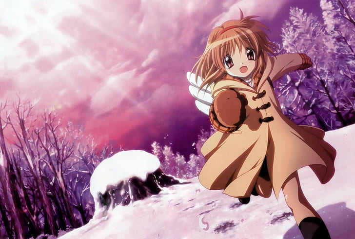 Kanon, Tsukimiya ayu, Girl, Running, Snow, Coats, HD wallpaper