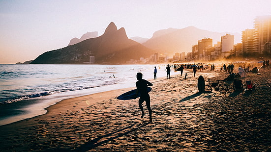 sand, Rio de Janeiro, Brasilien, ipanema, surfing, roligt, fotografi, semester, horisont, strand, våg, himmel, vatten, hav, strand, kust, ipanema strand, hav, HD tapet HD wallpaper