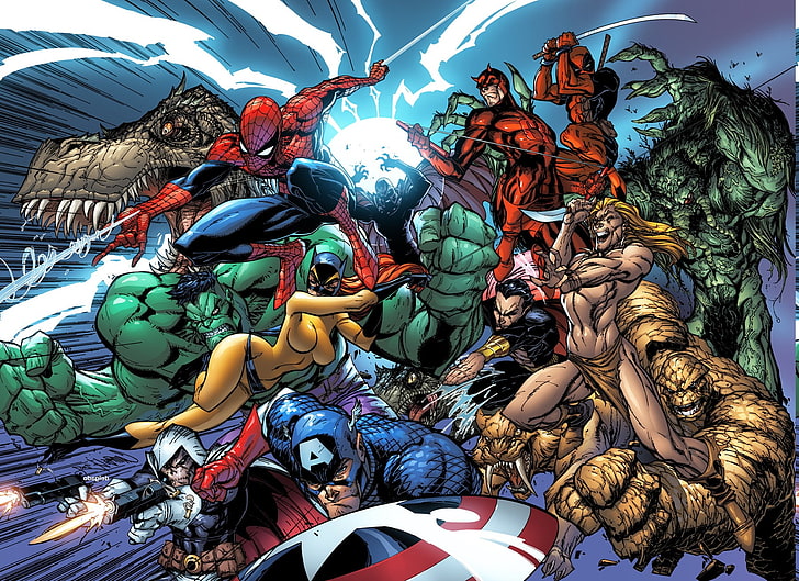 Captain America, deadpool, Dr Strange, hulk, Marvel Comics, spindelmannen, superhjälte, Thing, HD tapet