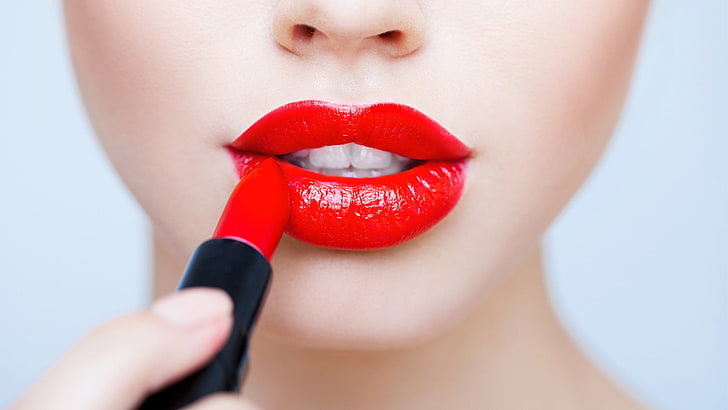 women, model, mouth, red lipstick, lipstick, face, makeup, HD wallpaper
