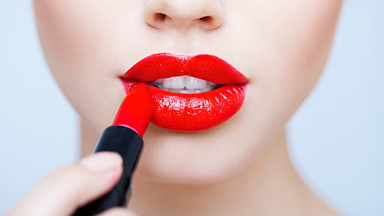 kobiety, modelka, usta, czerwona szminka, szminka, twarz, makijaż, Tapety HD HD wallpaper