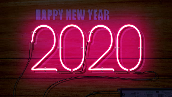 néon, 2020, nouvel an, Fond d'écran HD