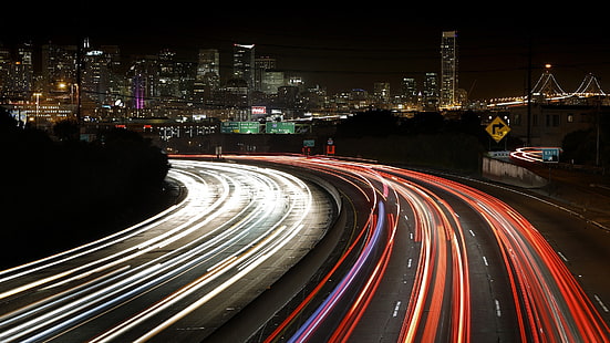 леки пътеки, път, градски пейзаж, дълго изложение, Сан Франциско, HD тапет HD wallpaper