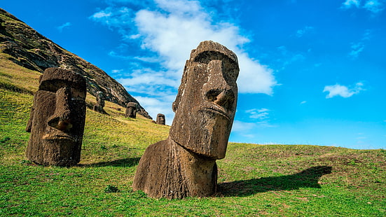 rapa nui, île de l'est, isla de pascua, statue, parc national, parc national de rapa nui, patrimoine mondial de l'unesco, pierre, moai, chili, monolithique, tête, figures humaines, figures, Fond d'écran HD HD wallpaper