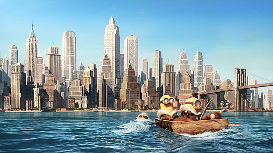 Minions riding boat illustration, minions, humor, HD wallpaper HD wallpaper