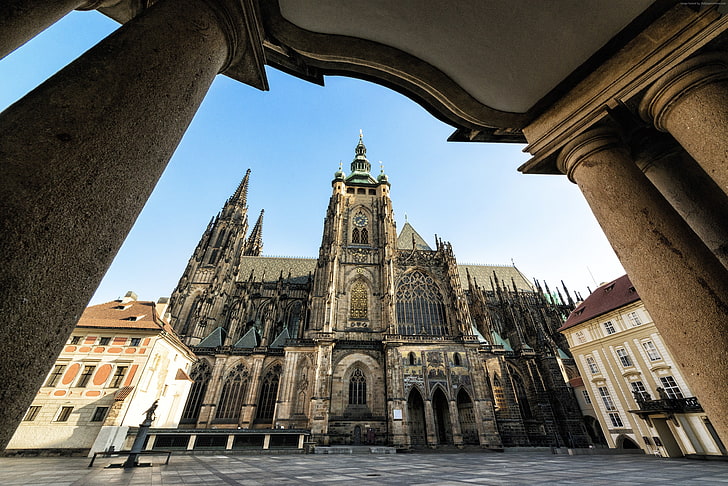 Gothic, Czech Republic, Castle, Cathedral of St Vitus, exterior, Prague, Tours, travel, HD wallpaper