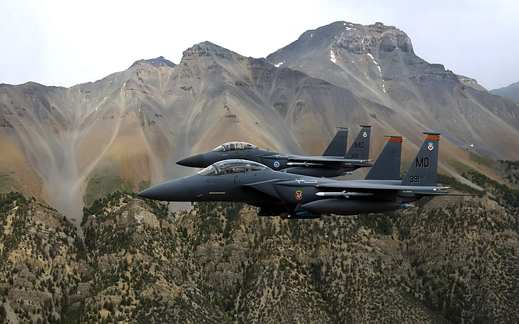 2つの黒い戦闘機、飛行機、F-15イーグル、航空機、 HDデスクトップの壁紙