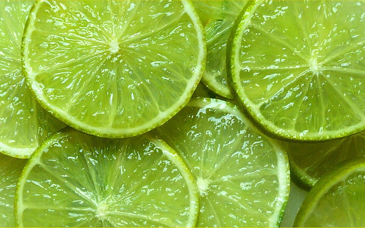 Green Lime Wedges Fruit Free Desktop, фрукты, рабочий стол, фрукты, зелень, лайм, дольки, HD обои