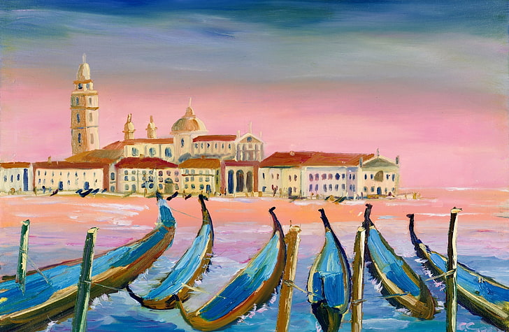 ピンク、芸術、ドローイングで有名なヴェネツィアの油絵、 HDデスクトップの壁紙