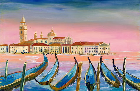 Pintura a óleo famosa Veneza em rosa, artística, desenhos, HD papel de parede HD wallpaper