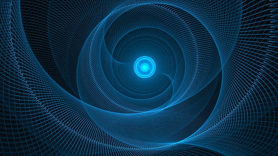 цифровое искусство, минимализм, компьютерная графика, простой фон, круг, спираль, светящийся, синий, аннотация, HD обои HD wallpaper