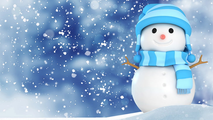 Иллюстрация снеговика, Рождество, Новый год, снег, зима, снеговик, 4к, HD обои