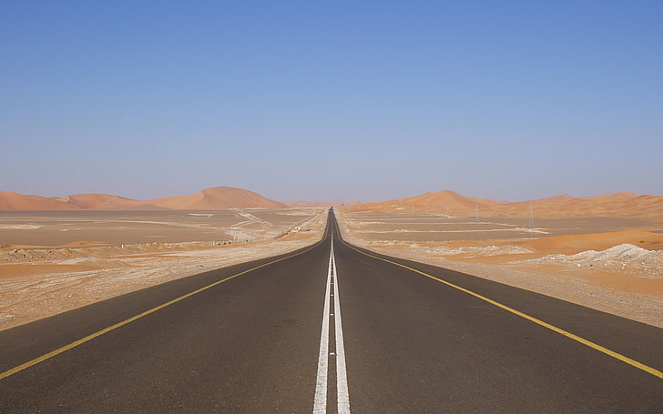 회색 콘크리트 도로, 사막도, 마킹, HD 배경 화면