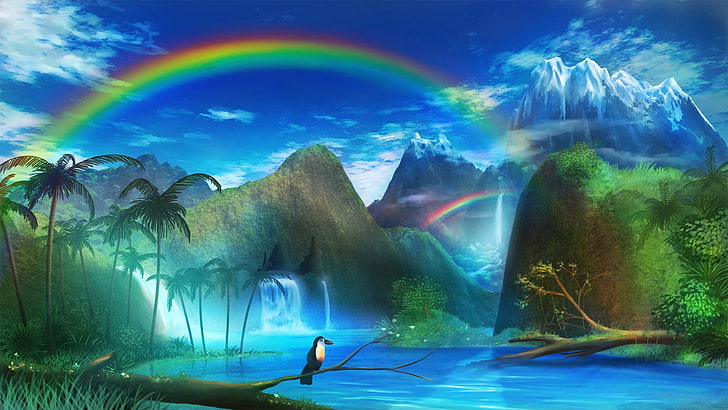 arcoiris, anime, arte de fantasía, colorido, arcoiris, Fondo de pantalla HD