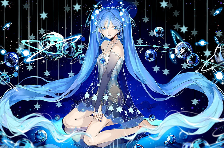 Vocaloid, Hatsune Miku, bintang, twintail, Wallpaper HD