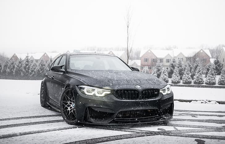 BMW, światło, zima, czerń, śnieg, F80, celownik, LED, oko anioła, Tapety HD