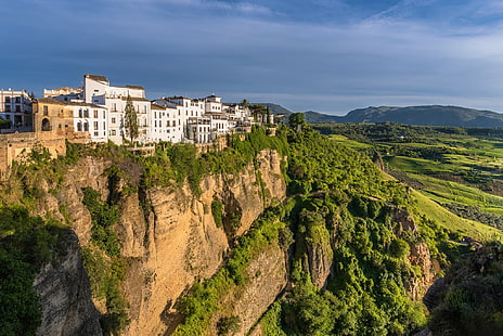 skała, budynek, dom, kanion, Hiszpania, Andaluzja, Ronda, Rhonda, kanion El Tajo, Tapety HD HD wallpaper