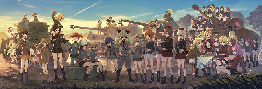 البنات والبانزر ، فتيات الأنمي ، الدبابات ، الزي العسكري ، أنيمي، خلفية HD HD wallpaper