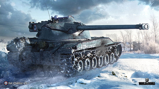 зима, сняг, резервоар, средно, World of Tanks, френски, WOT, Bat.-Châtillon 25 t, HD тапет HD wallpaper