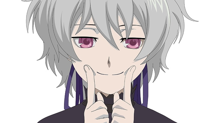 ilustração de personagem de anime masculino, mais escuro que preto, yin, sorrindo, fundo branco, HD papel de parede