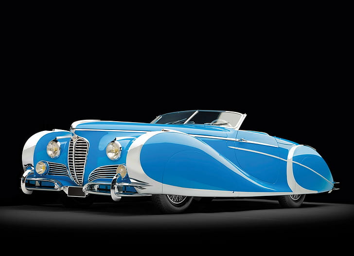 Delahaye 175 Roadster, blau-weißes klassisches Cabriolet-Coupé, saoutchik, Roadster, delahaye, antik, klassisch, Autos, HD-Hintergrundbild
