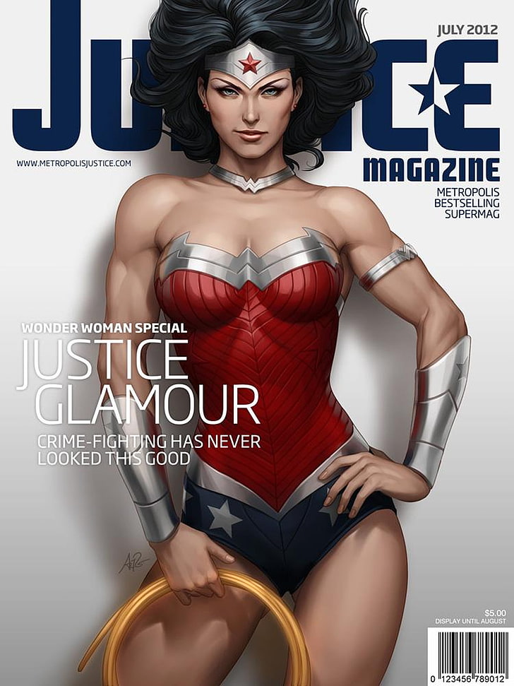 Justice League Wonder Woman magazine cover, untitled, superhero, Wonder Woman, magazine cover, justice magazine, DC Comics, HD wallpaper