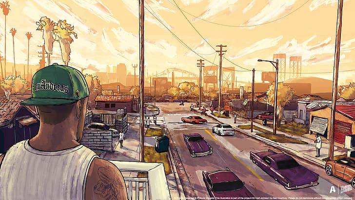 Grove Street, GTA San Andreas, Gangsta, vue sur la rue, dessin animé, Fond d'écran HD