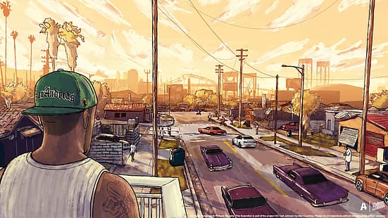 Grove Street, GTA San Andreas, Gangsta, vue sur la rue, dessin animé, Fond d'écran HD HD wallpaper