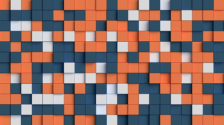 cubos de laranja e azuis, abstrato, cubo, HD papel de parede