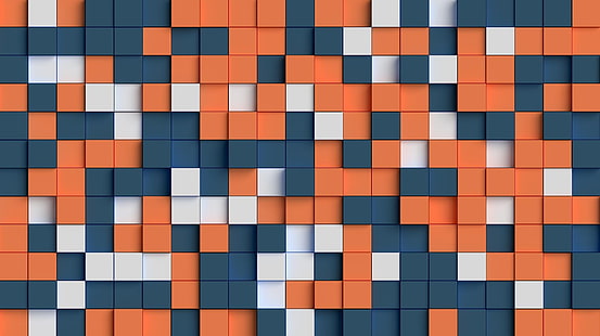 orange and blue cubes, abstract, cube, HD wallpaper HD wallpaper