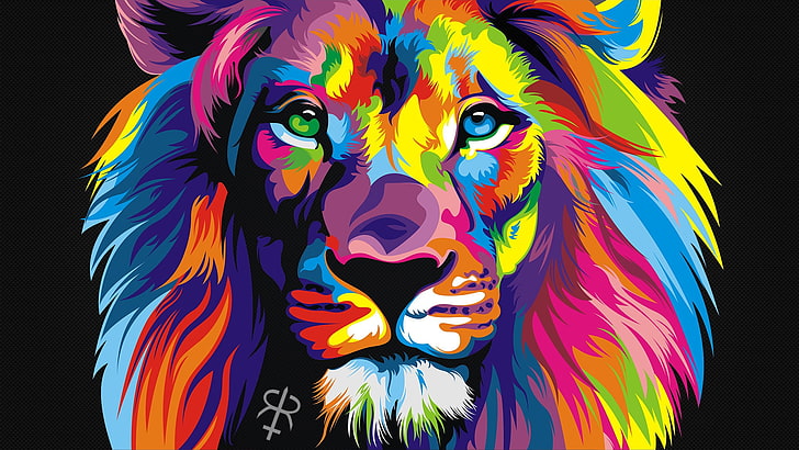 животные, разноцветные, лев, HD обои