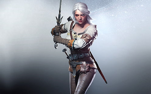 wanita memegang karakter pedang, The Witcher 3: Perburuan Liar, The Witcher, Cirilla Fiona Elen Riannon, Ciri, video game, gadis fantasi, seni fantasi, Wallpaper HD HD wallpaper