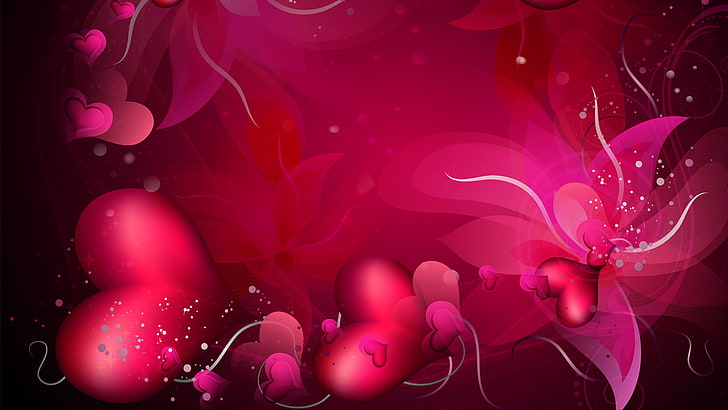 red hearts illustration, line, flowers, heart, vector, lovers, the volume, Valentin, HD wallpaper