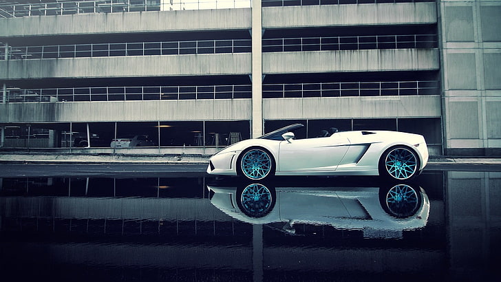 white sports coupe, Lamborghini, car, sports car, supercars, HD wallpaper