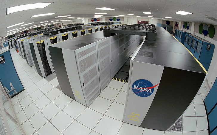 armadio in legno bianco e blu, rete, server, computer, NASA, Sfondo HD