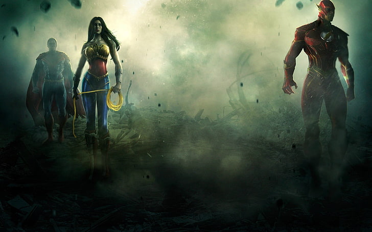 Justice League illustration, Wonder Woman, Superman, The Flash, Injustice God's among us, HD wallpaper