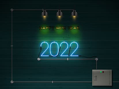  neon sign, New Year, Happy New Year, 2022, HD wallpaper HD wallpaper