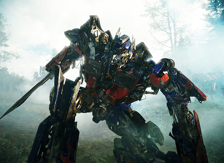 Optimus Prime from Transformers illustration, forest, fiction, robot, Transformers, battle, the movie, Revenge of the fallen, Transformers 2, forest battle, Optimus Prime, Shia Labeouf, Autobot, Michael Bay, HD wallpaper