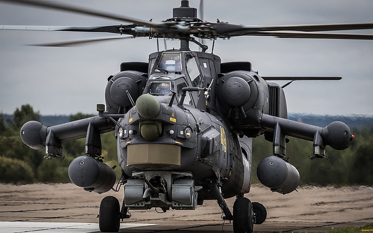 black hilicopter, Mi-28, helikopter, militer, Angkatan Udara Rusia, Wallpaper HD